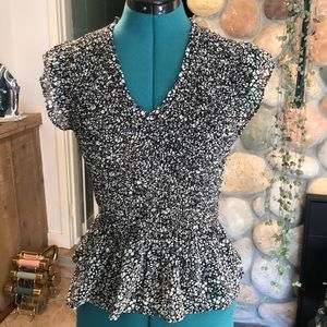 Smocked ditsy floral blouse